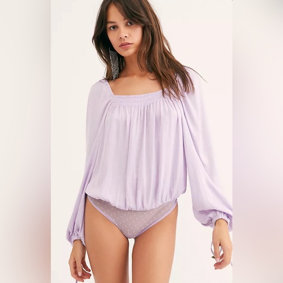 Free People Intimately Woman's Lavander Another Round Balloon Sleeve Bodysuit, L - Picture 1 of 12